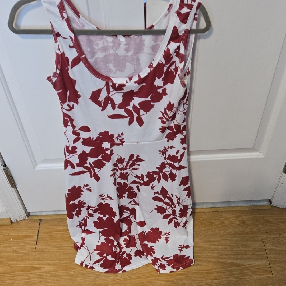 Women’s Sleeveless Floral Tank Dress - White & Red